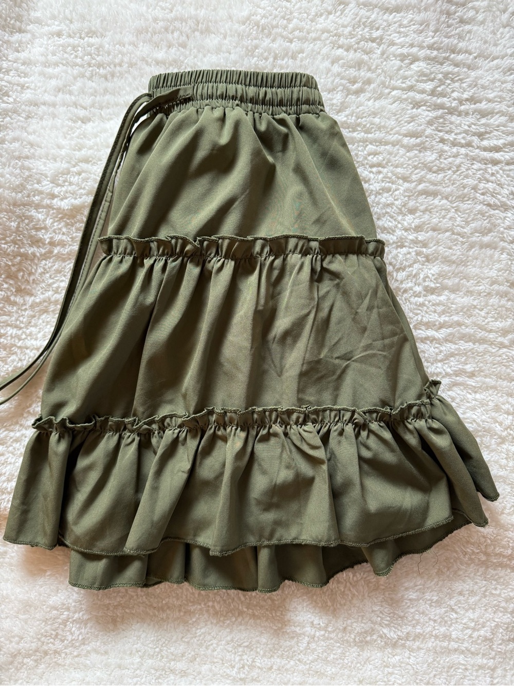 Tiered A-Line Skirt in Olive Green